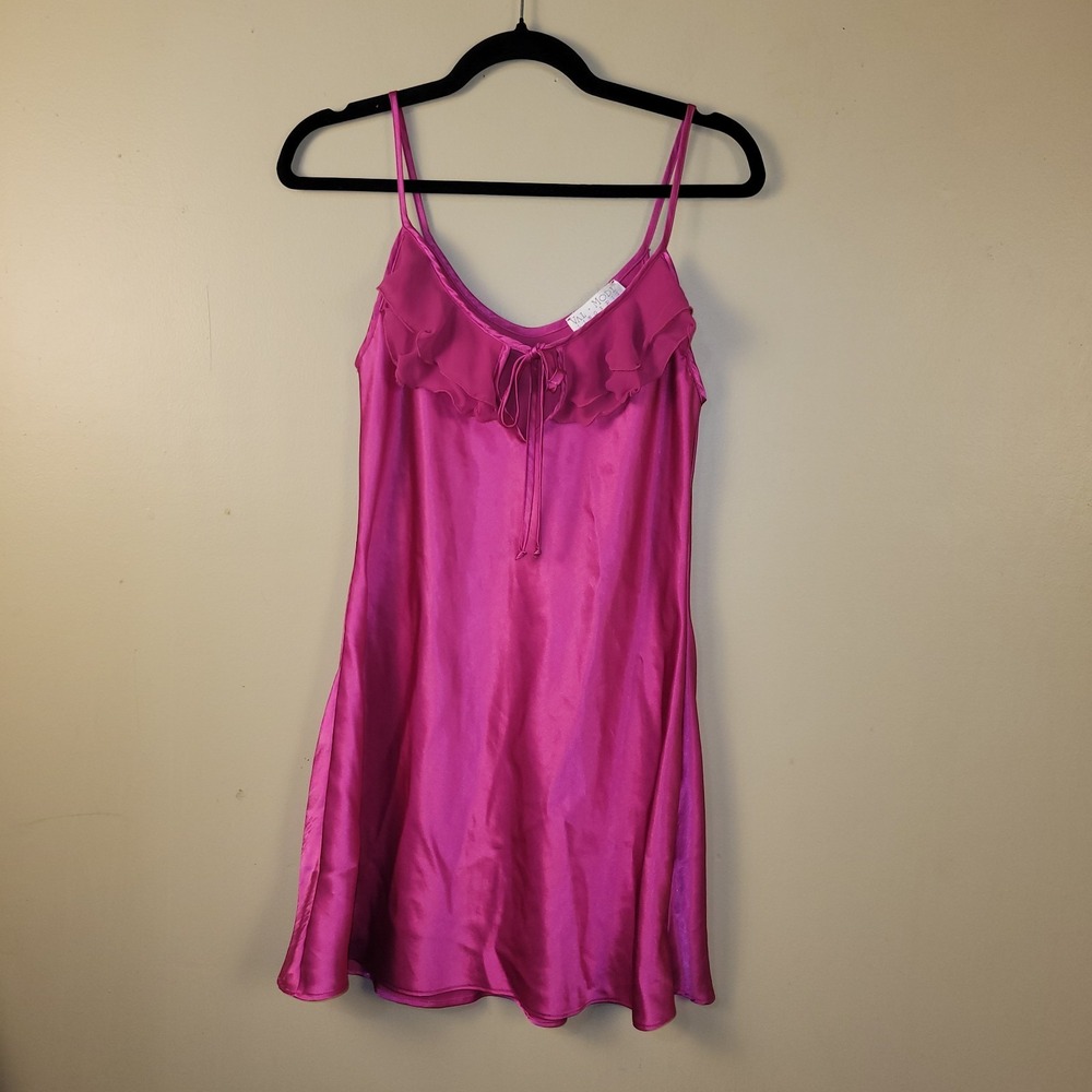 Vtg Val Mode Lingerie Nightgown Sz Small‎ Fuchsia Slip Short Sleeveless Sexy